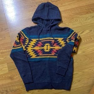 XRAY Jeans Southwestern Accent Pattern Pullover Hoodie, Small